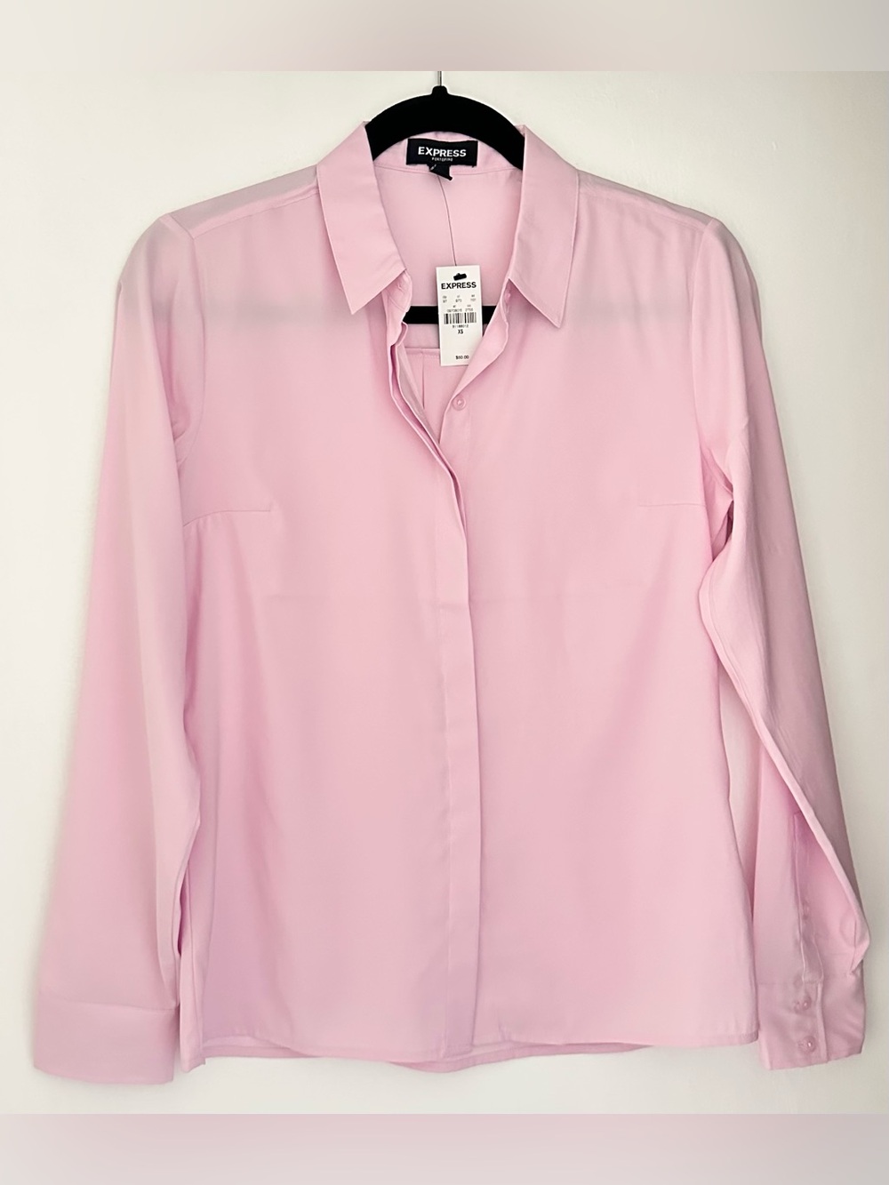 NWT Express Conscious Edit Satin Pale Pink Portofino Button-Up Long Sleeve Shirt